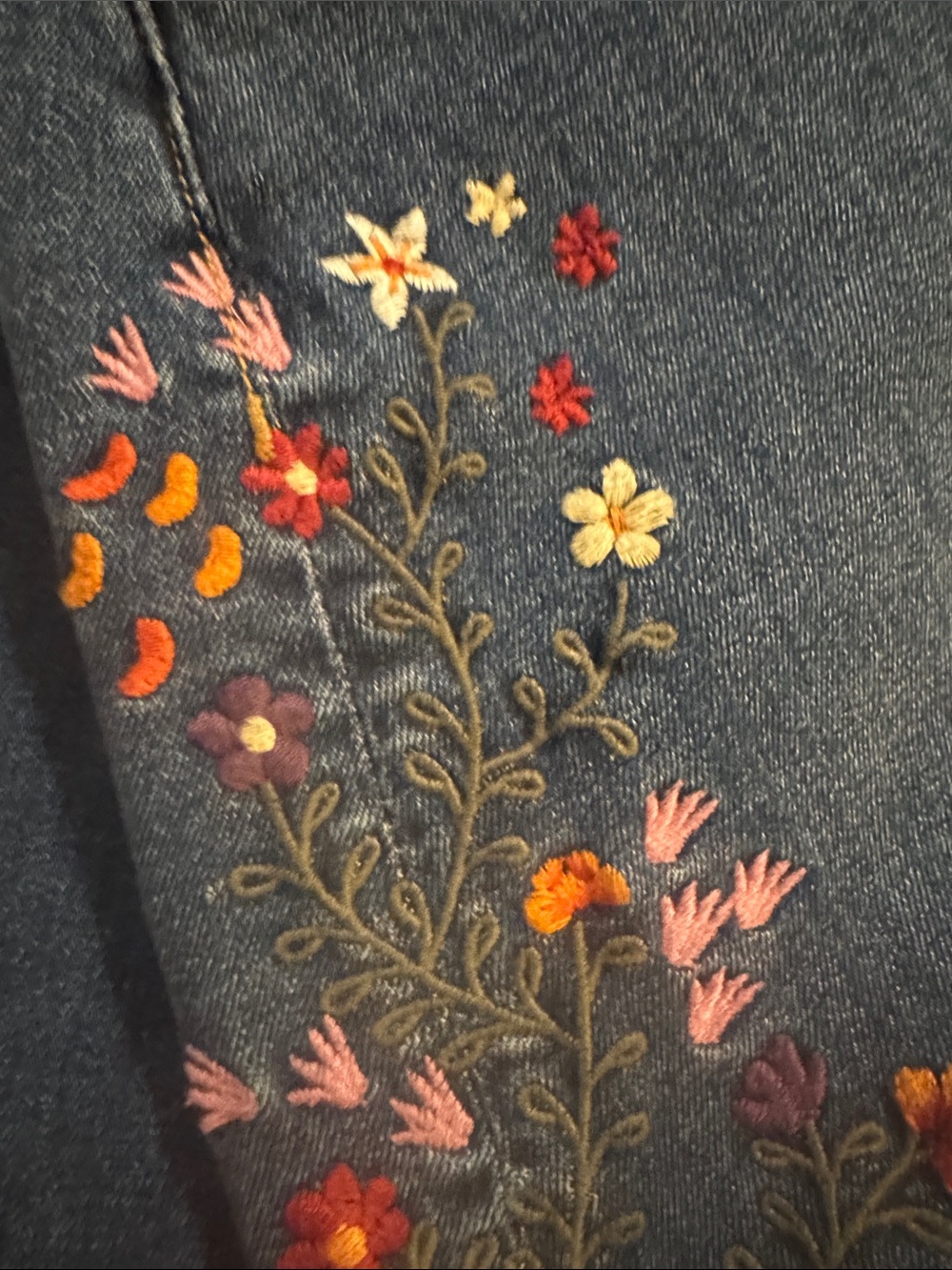 Driftwood Embroidered Bohemian Floral Vine Denim Deep Silt Midi Skirt SZ 18 EUC - Picture 2 of 12